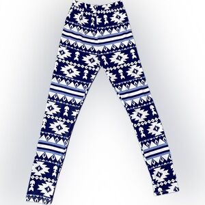 High rise leggings in black & white Aztec designs with hint of royal blue medium